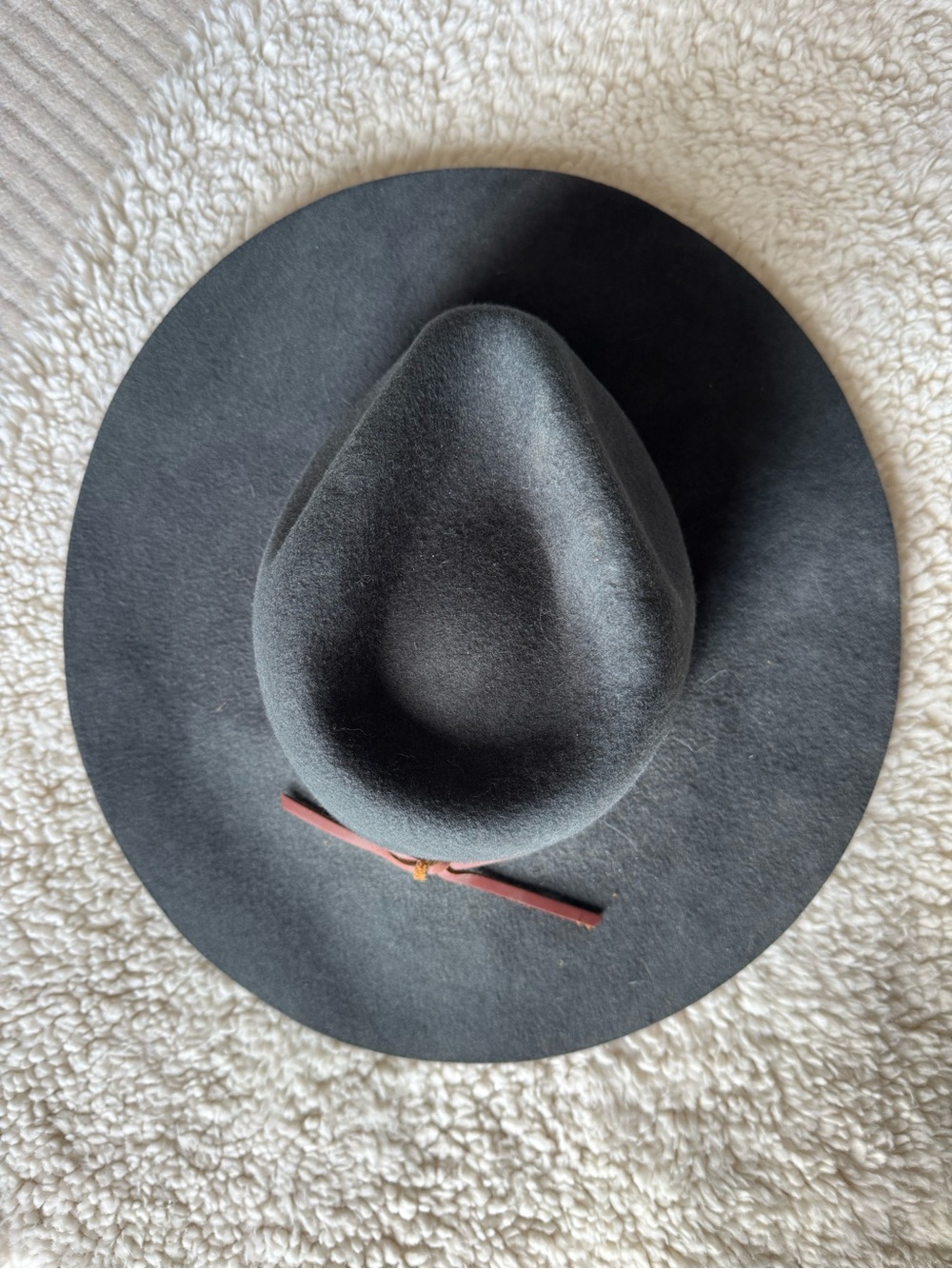Brixton Wide-Brim Wool Hat in Charcoal Grey Gray with Brown Leather Band. XS